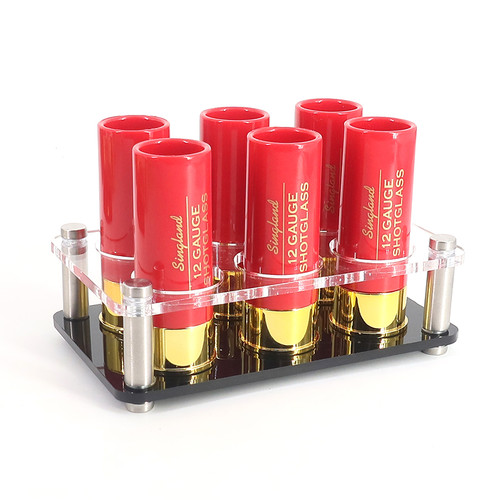 Hunting Gift 12 Gauge Shotgun Shell Shot Glasses Set with Acrylic Cup Holder Tray for Barware