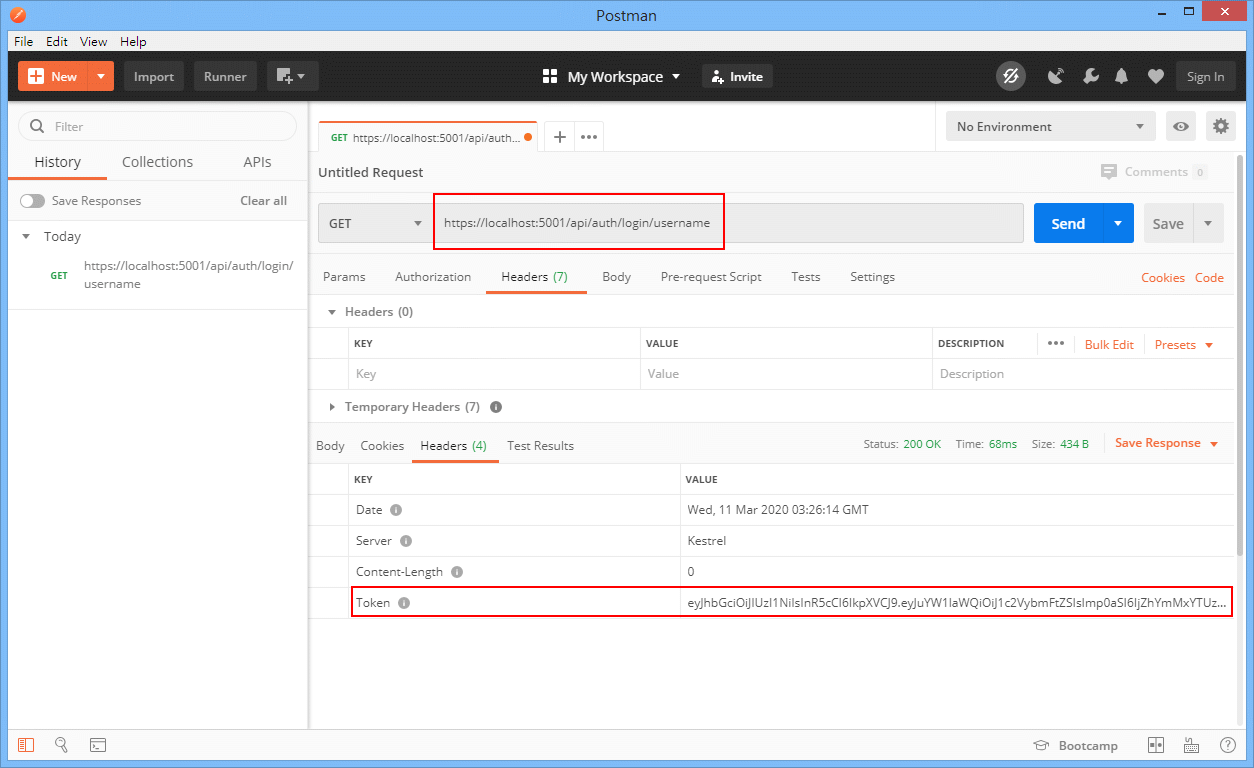 img "login to generate JWT token, Postman"