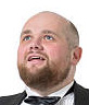 Jolly Fat Man in Tuxedo and Bow tie Shows Emotions, on white background.jpg