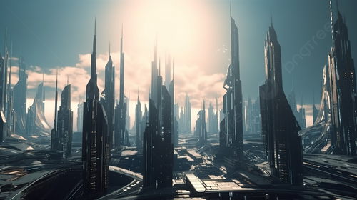 futuristic city with a sun in the background picture image 2680122.png