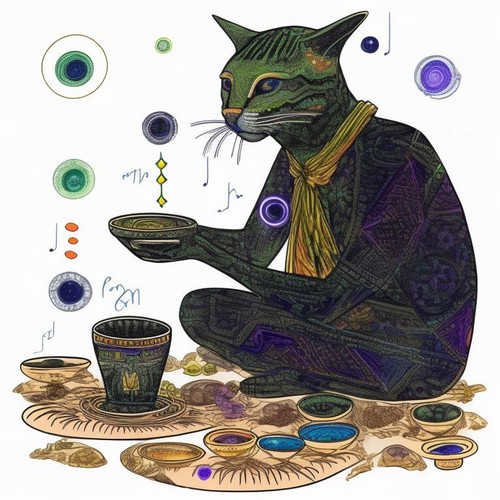 ayahuasca seashore spirit psychic peoples drinking from bowls detailed sketch music notation space n.jpg