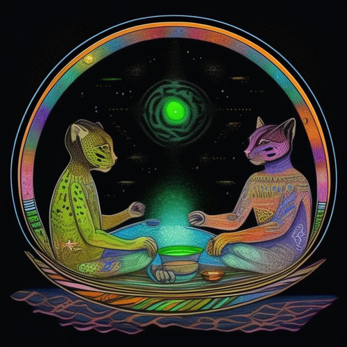 ayahuasca seashore spirit psychic peoples drinking from bowls detailed sketch music notation space n.jpg