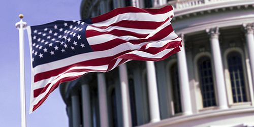 The flag of the united states of america flying in front of the capitol building blurred in the back.jpg