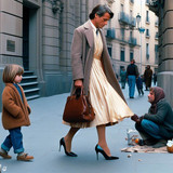 1992 movie stillframe, a man is wearing a dress (1950 housewife dress, high heels, long hair style).