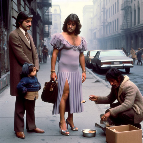1982 movie stillframe, a man is wearing a dress (high heels, long hair style). The man walks along h.jpg
