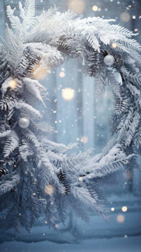 delicate frosted ferns adorn a wreath of pine berry and pinecones against a sno ripgzwte.jpg