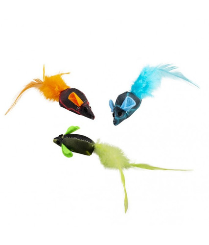Duvo Flash Mice With Feathers 3Pc 19 X 5.5 X 3 Cm