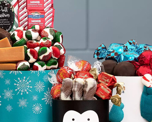 Penguin Tower Christmas gift basket, holiday gift basket.jpg