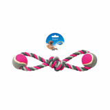 Duvo+ Knotted Cotton 8 Pull Ring &amp; 2 Tennis Balls 38cm Grey Pink