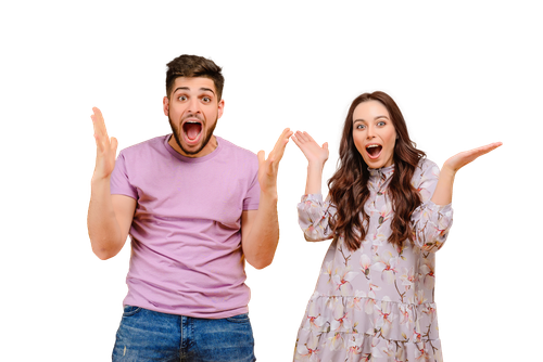 handsome couple man woman surprised screaming isolated.png