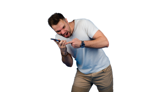 handsome young man smart casual wear holding smart phone looking camera with smile.png