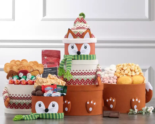 Winter Fox Gift Tower Christmas Gifts in a basket, Christmas Gift package ideas