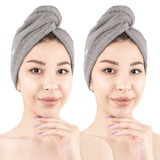 American Soft Linen 100 Cotton Hair Drying Towels for Women 2 Pack Head Towel Cap Light Grey 1