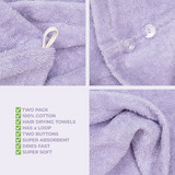 American Soft Linen 100 Cotton Hair Drying Towels for Women 2 Pack Head Towel Cap Lilac 5