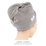 American Soft Linen 100 Cotton Hair Drying Towels for Women 2 Pack Head Towel Cap Light Grey 3