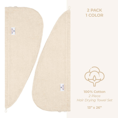 American Soft Linen 100 Cotton Hair Drying Towels for Women 2 Pack Head Towel Cap Sand Taupe 4.jpg