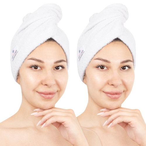 American Soft Linen 100 Cotton Hair Drying Towels for Women 2 Pack Head Towel Cap White 1.jpg