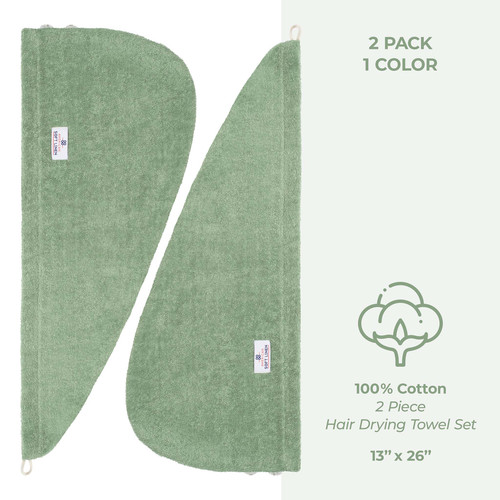 American Soft Linen 100 Cotton Hair Drying Towels for Women 2 Pack Head Towel Cap Sage Green 4.jpg