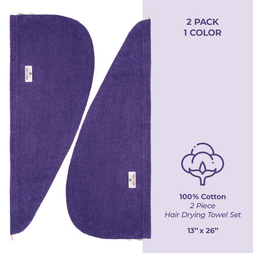American Soft Linen 100 Cotton Hair Drying Towels for Women 2 Pack Head Towel Cap Purple 4.jpg