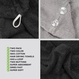 American Soft Linen 100 Cotton Hair Drying Towels for Women 2 Pack Head Towel Cap Black Light Grey 6