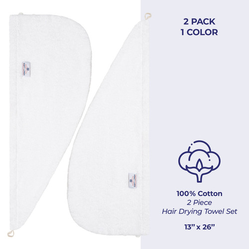 American Soft Linen 100 Cotton Hair Drying Towels for Women 2 Pack Head Towel Cap White 4.jpg