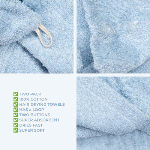 American Soft Linen 100 Cotton Hair Drying Towels for Women 2 Pack Head Towel Cap Sky Blue 5.jpg