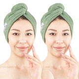 American Soft Linen 100 Cotton Hair Drying Towels for Women 2 Pack Head Towel Cap Sage Green 1