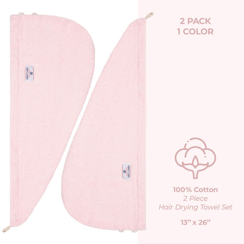 American Soft Linen 100 Cotton Hair Drying Towels for Women 2 Pack Head Towel Cap Pink 4.jpg