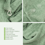 American Soft Linen 100 Cotton Hair Drying Towels for Women 2 Pack Head Towel Cap Sage Green 5
