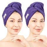 American Soft Linen 100 Cotton Hair Drying Towels for Women 2 Pack Head Towel Cap Purple 1