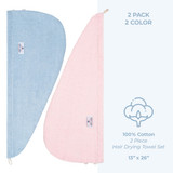 American Soft Linen 100 Cotton Hair Drying Towels for Women 2 Pack Head Towel Cap Skyblue Pink 5