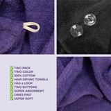 American Soft Linen 100 Cotton Hair Drying Towels for Women 2 Pack Head Towel Cap Purple Black 6