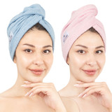 American Soft Linen 100 Cotton Hair Drying Towels for Women 2 Pack Head Towel Cap Skyblue Pink 1