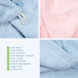 American Soft Linen 100 Cotton Hair Drying Towels for Women 2 Pack Head Towel Cap Skyblue Pink 6