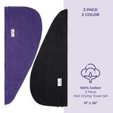American Soft Linen 100 Cotton Hair Drying Towels for Women 2 Pack Head Towel Cap Purple Black 5