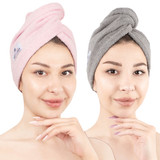 American Soft Linen 100 Cotton Hair Drying Towels for Women 2 Pack Head Towel Cap Pink Light Grey 1