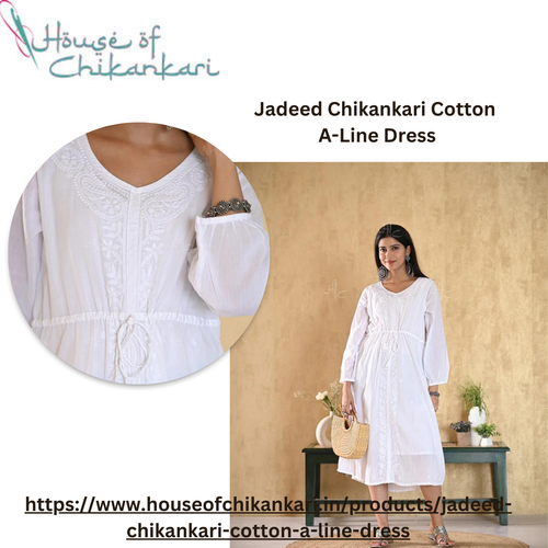 Jadeed Chikankari Cotton A-Line Dress - House of Chikankari.png