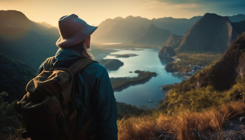 homens e mulheres caminhando no pico da montanha ao por do sol gerado pela ia.jpg