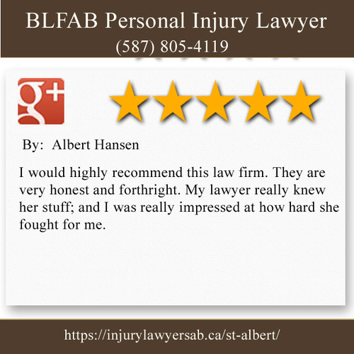 BLFAB Personal Injury Lawyer
200 Carnegie Drive 
St. Albert, AB T8N 5A8
(587) 805-4119

https://injurylawyersab.ca/st-albert/