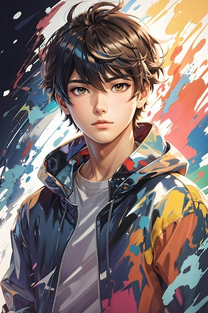 cute anime boy wearing jacket brown eyes coloful splatters background 920177 79.jpg