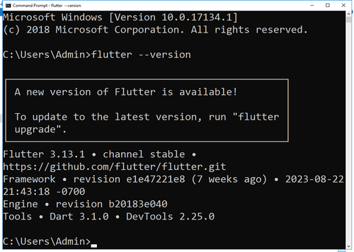 Ảnh Flutter CMD Version on uWindows.png