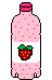 a plastic bottle of with a pink liquid and a white label with a strawberry on it