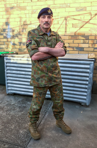 John Torcasio: Wearing Disruptive Pattern Camouflage Uniform (DPCU)
