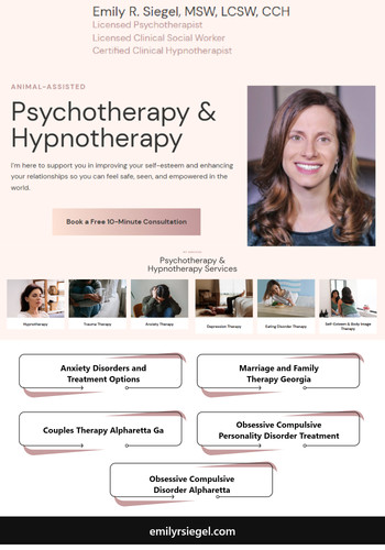 Emily R. Siegel provides marriage and family therapy services in Georgia, utilizing evidence-based approaches to help couples and families improve their communication, resolve conflicts, and strengthen their relationships. Emily provides a safe and non-judgmental environment for clients to work through their challenges and achieve their therapeutic goals. For more information visit us at:- https://emilyrsiegel.com/