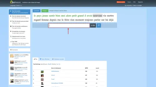 test vitesse frappe clavier 10FastFingers.webp