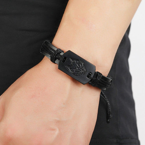 bratara piele barbati reglabila personalizata cu snur gravata metal gravura unisez