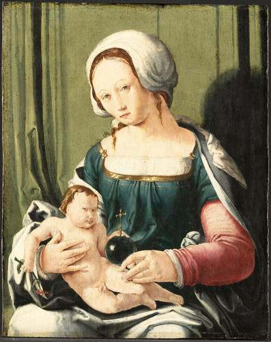 Leyden, Lucas van (мастерская) Мария с младенцем, 1530, 34,5 cm х 27,5 cm, Дерево, масло