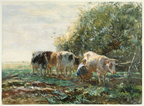 Maris, Willem Доярка, 1910, 43 cm х 58,5 cm, Рисунок, акварель
