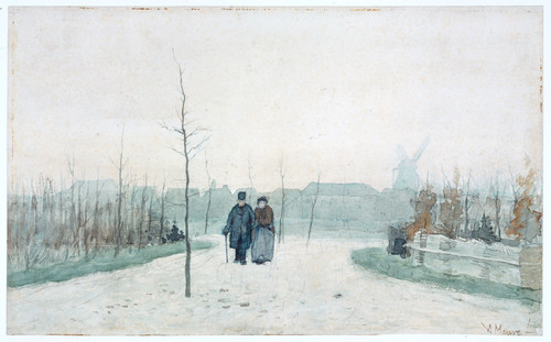 Mauve, Anton Старая пара в новом парке, 1888, 195 mm х 315 mm, Рисунок, акварель