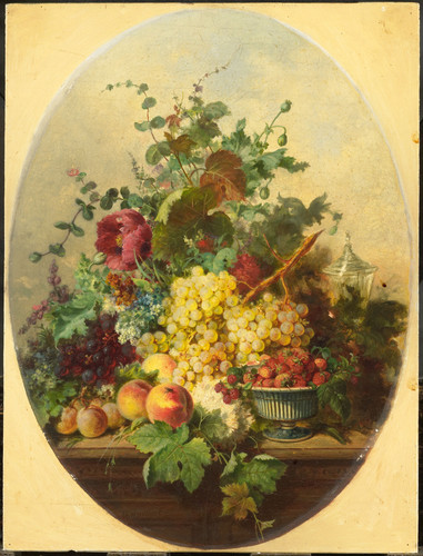 Martinet, Louis Натюрморт с фруктами и цветами, 1853, 31,5 cm x 24 cm, Дерево, масло